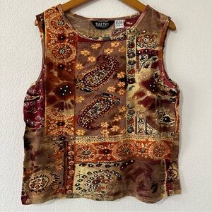 Take Two Rodeo Paisley Print Top with Sequins - Brown and Orange Size Large